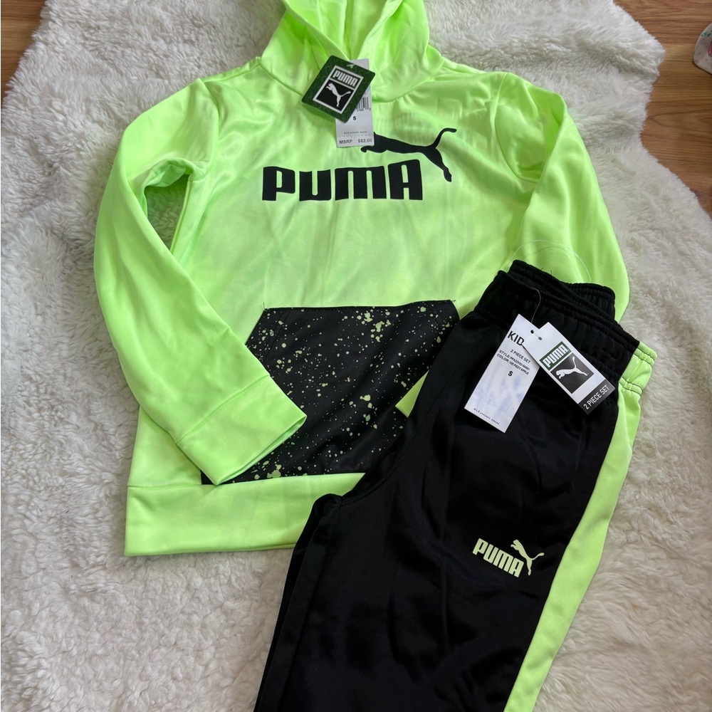 Puma Bright Green Hoodie and Black Joggers Set